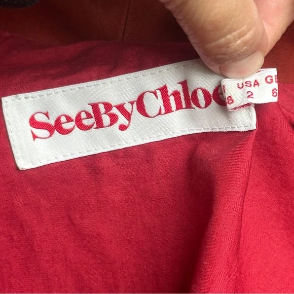 See by Chloé Coat Cotton Belted Rust Red Size 2 - Picture 14 of 17